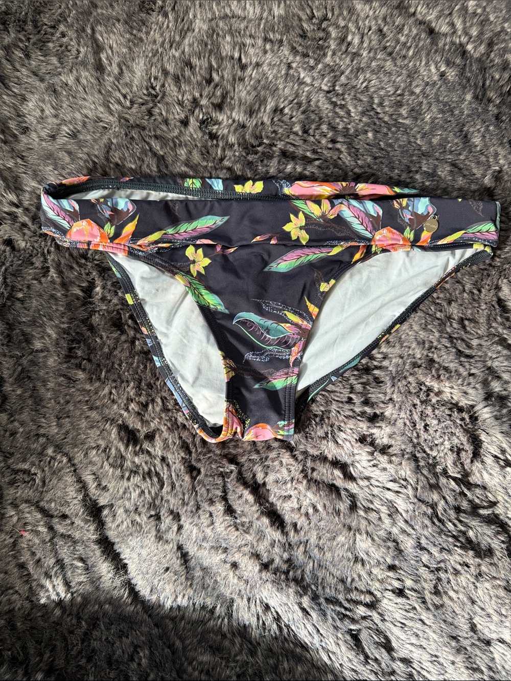 Floral Print Bikini Bottom - Black with Multicolor Floral